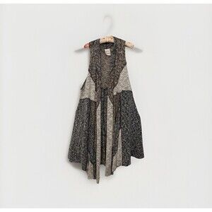 Fleur De Lis Patchwork Langenlook Swing Witchy Asymmetric Knit Boho Long Vest Lg